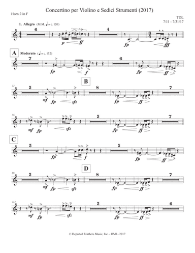 Concertino per Violino e Sedici Strumenti (2017) horn in F part 2