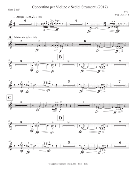 Concertino per Violino e Sedici Strumenti (2017) horn in F part 2