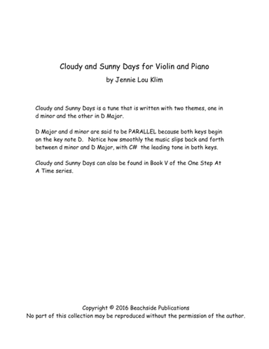 Cloudy and Sunny Days for Violin and Piano. Intermediate level.