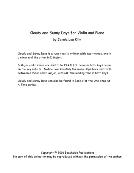 Cloudy and Sunny Days for Violin and Piano. Intermediate level.