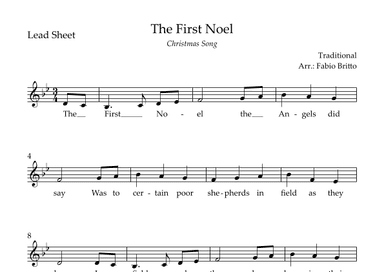 The First Noel (Christmas Song) Lead Sheet in Bb Major. (arr. Fabio Britto)