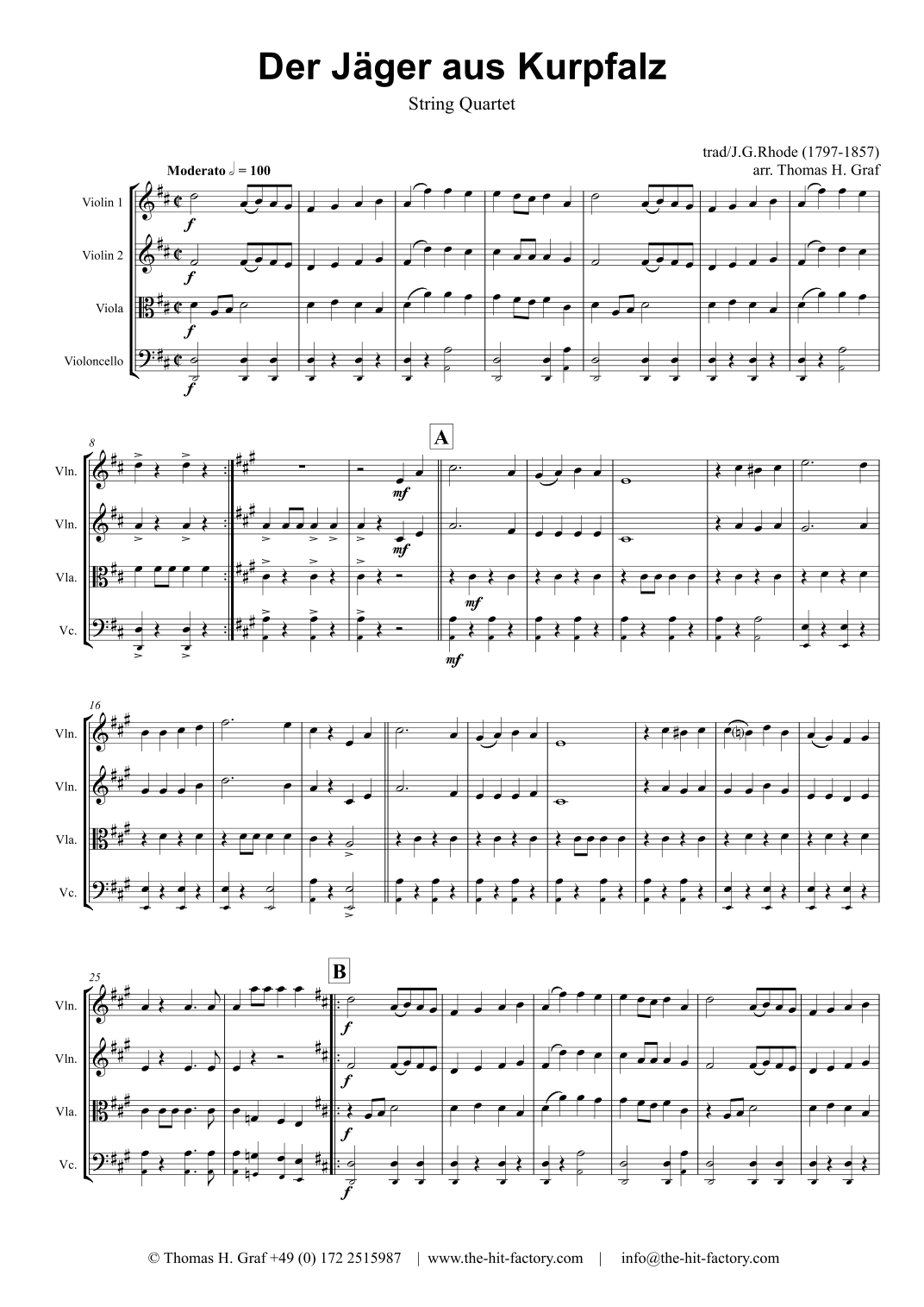 A Hunter from the Palatinate - German March/Octoberfest - String Quartet (arr. Thomas H. Graf)