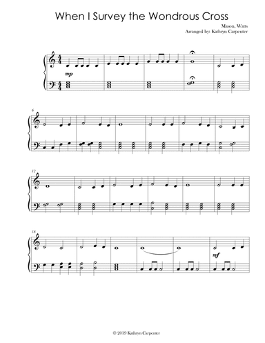 When I Survey the Wondrous Cross (Easy Piano) (arr. Kathryn Carpenter)