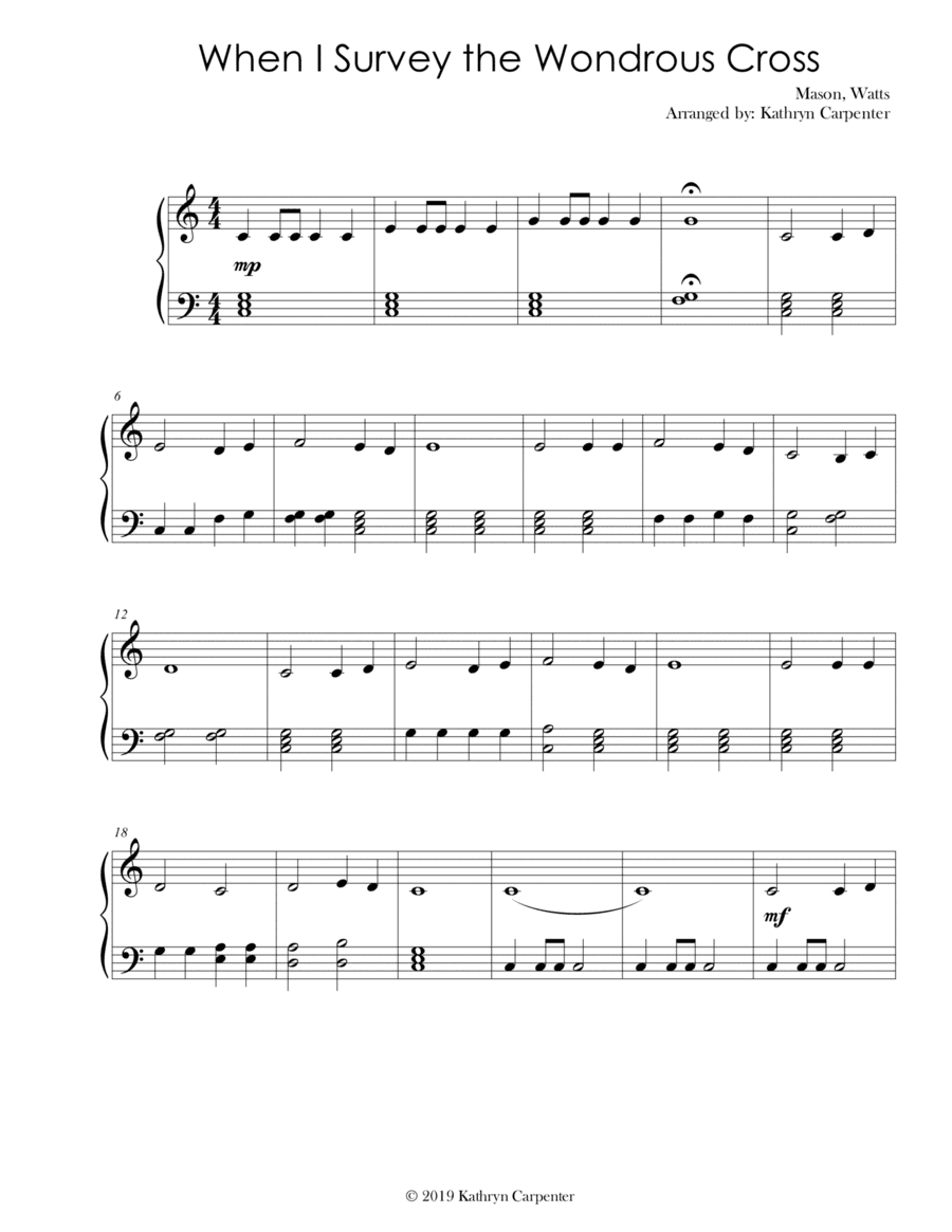 When I Survey the Wondrous Cross (Easy Piano) (arr. Kathryn Carpenter)