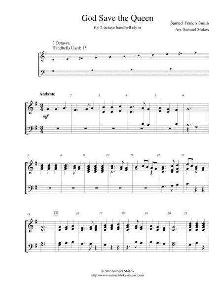 God Save the Queen - for 2-octave handbell choir (arr. Samuel Stokes)