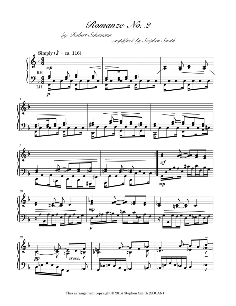 Romance, Op. 28, No. 2 (Simplified) (arr. Stephen Smith)