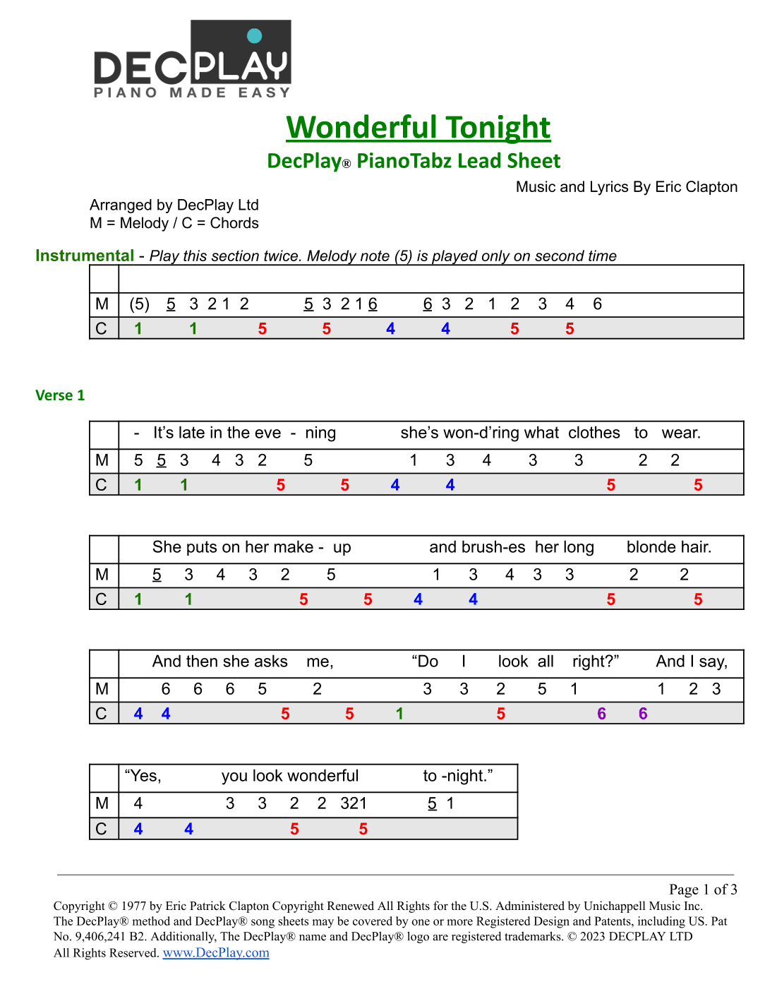 Wonderful Tonight (arr. DecPlay Ltd)