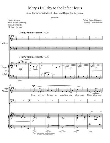 Mary's Lullaby to the Infant Jesus (arr. David Herman)
