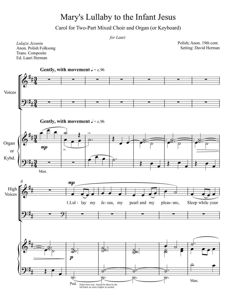Mary's Lullaby to the Infant Jesus (arr. David Herman)