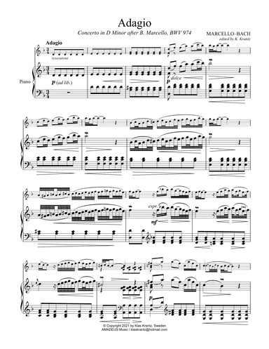 Adagio BWV 974 from Concerto in D Minor after Marcello for contrbass and piano (arr. K. Krantz)