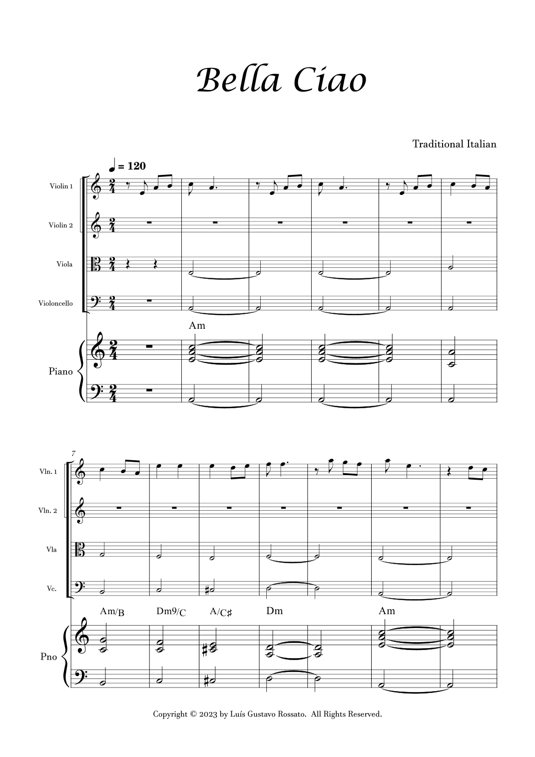 Bella Ciao - String Quartet and Piano (arr. Luís Gustavo Rossato)