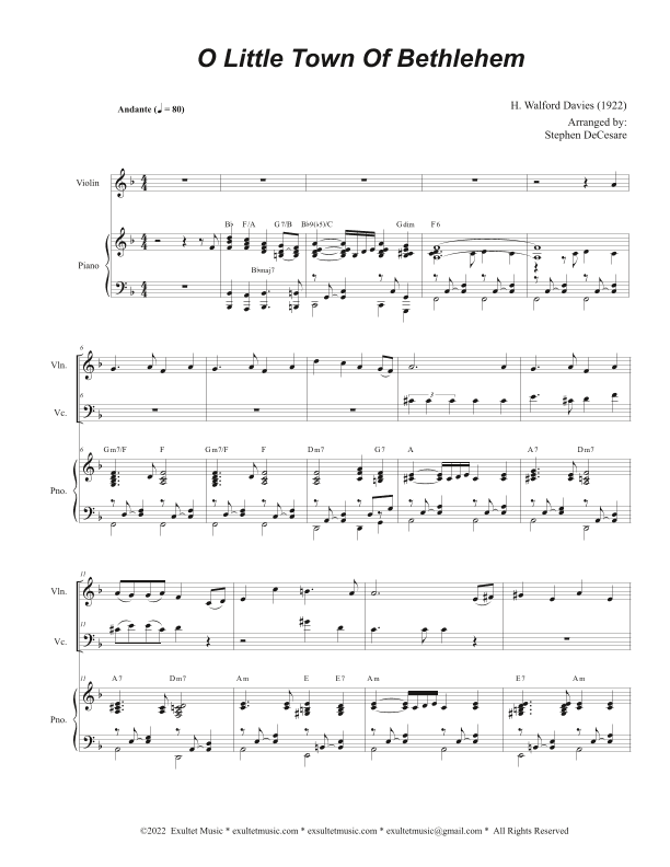 O Little Town Of Bethlehem (Duet for Violin and Cello) (arr. Stephen DeCesare)