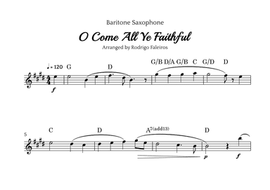O Come All Ye Faithful (for baritone sax solo) (arr. Rodrigo Faleiros)