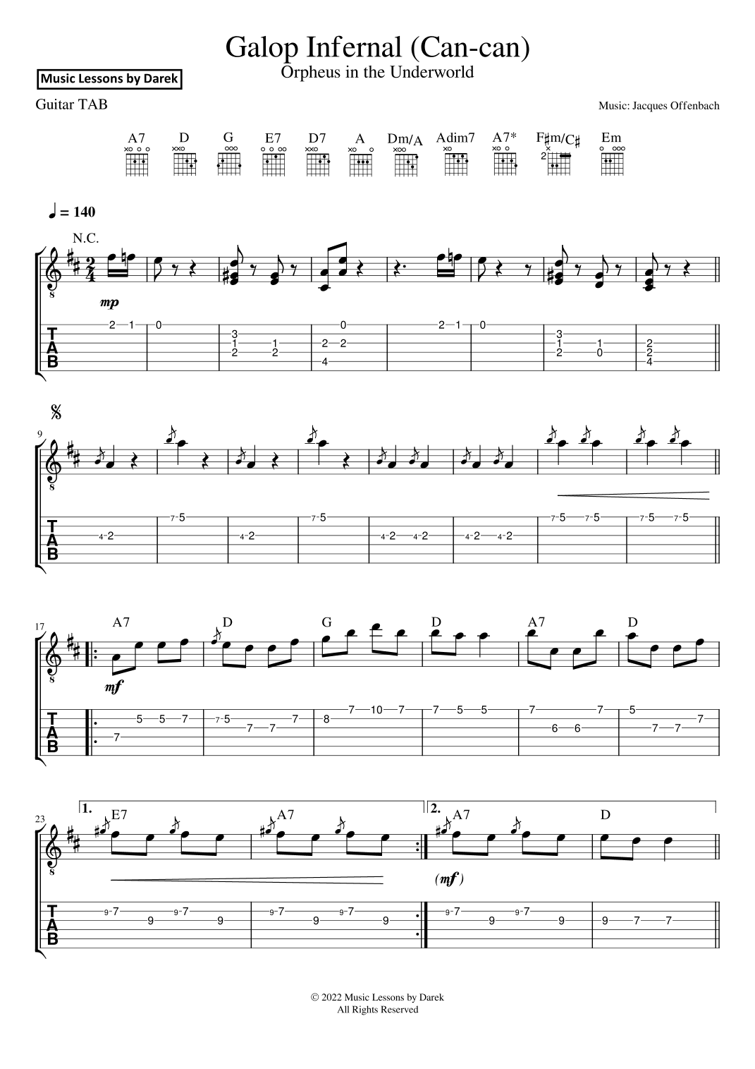 Galop Infernal (Can-can) (GUITAR TAB) Orpheus in the Underworld [Jacques Offenbach] FULL VERSION (arr. Darek)