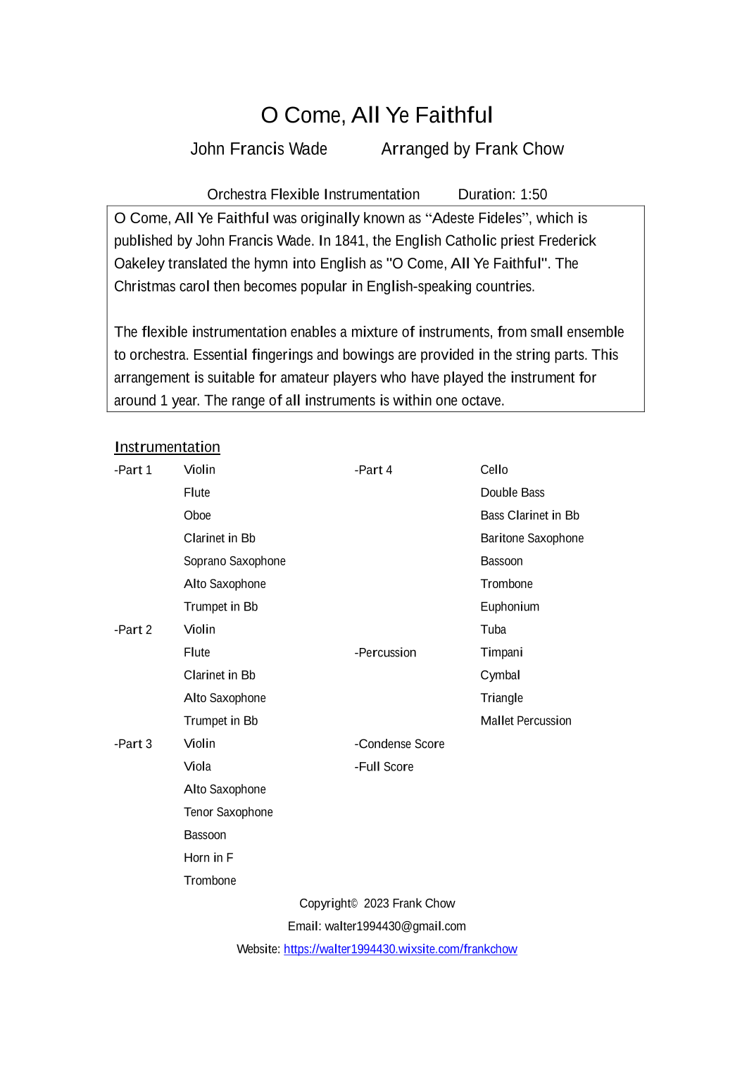 O Come All Ye Faithful (arr. Frank Chow)
