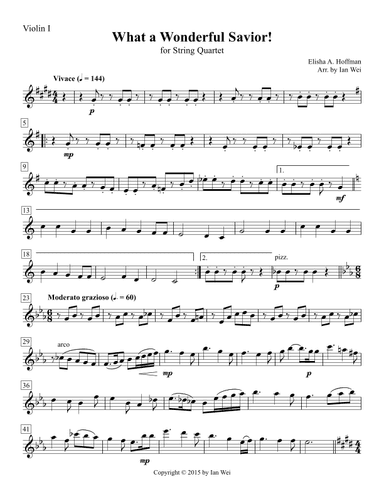 What a Wonderful Savior! for String Quartet (arr. Ian Wei)