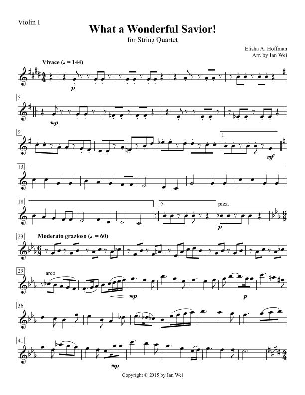 What a Wonderful Savior! for String Quartet (arr. Ian Wei)