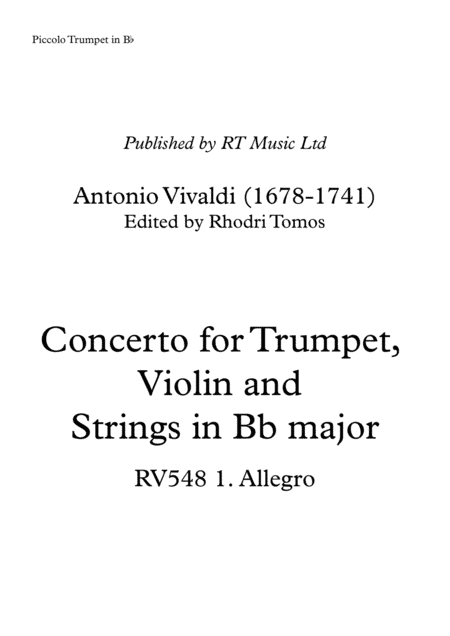 Vivaldi RV548 Concerto for Trumpet / Oboe, Violin and Strings (arr. Rhodri Tomos)