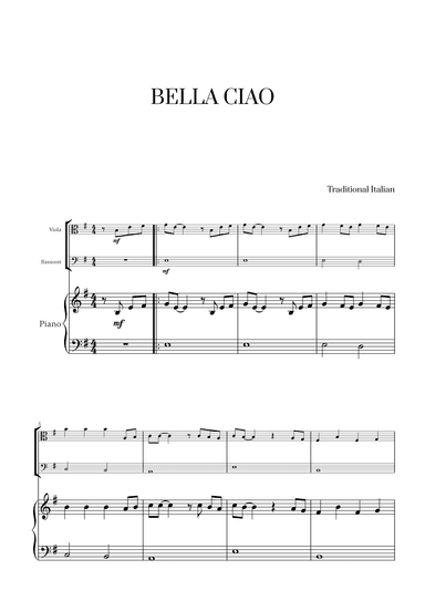 Bella Ciao for Viola, Bassoon and Piano (arr. Cadenza Editions)