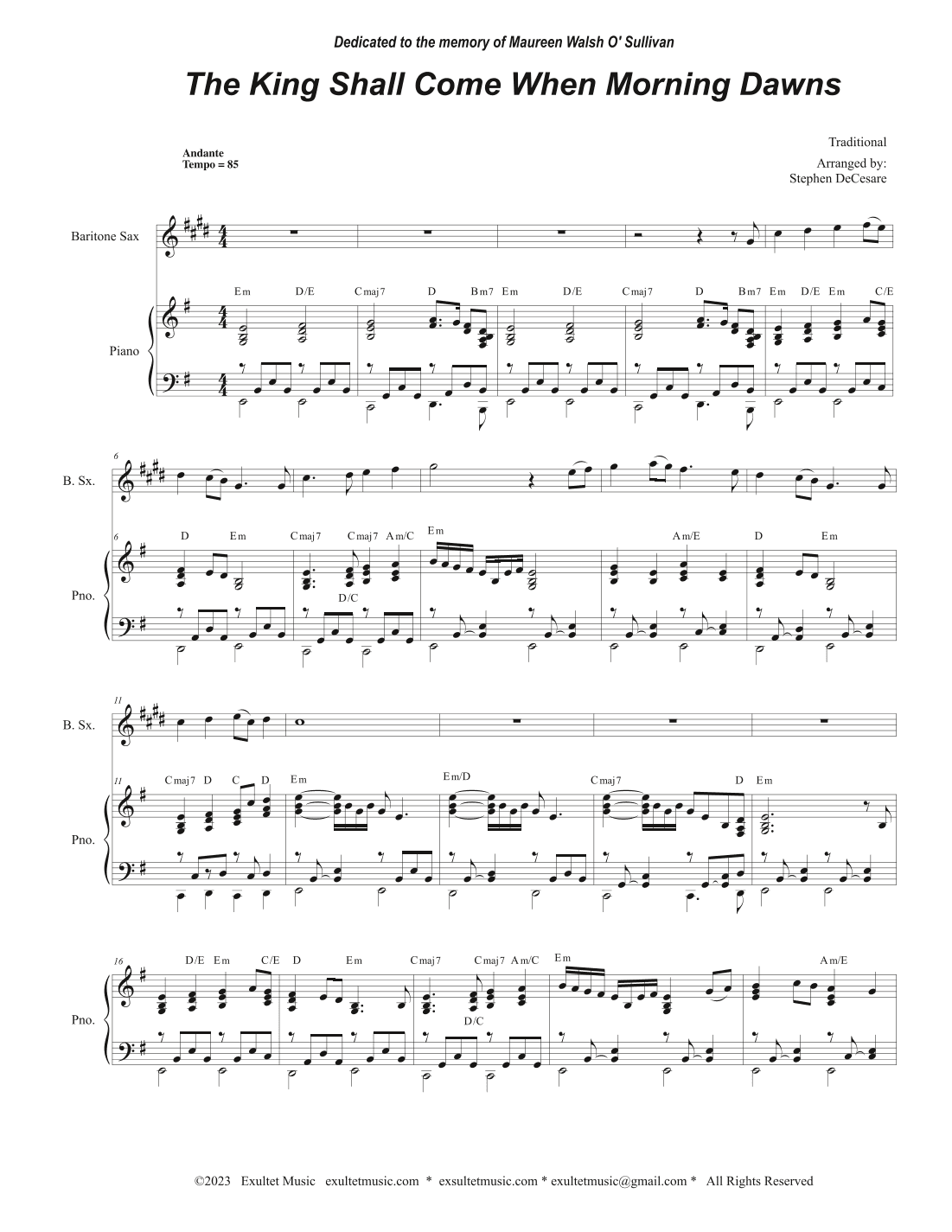 The King Shall Come When Morning Dawns (Baritone Saxophone and Piano) (arr. Stephen DeCesare)