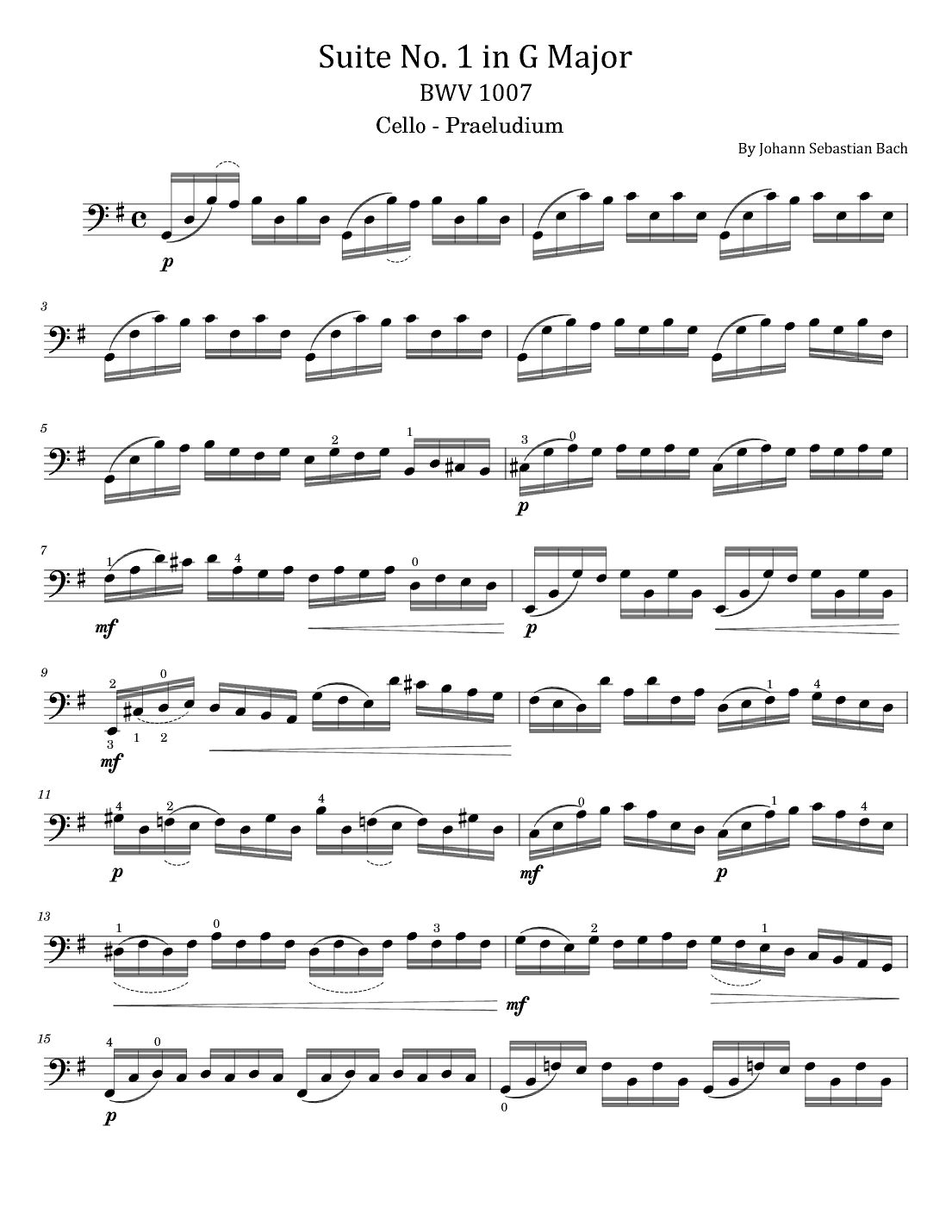 Bach Cello Suite No.1 in G major, BWV 1007 - Prelude - With Finger Number (arr. poon)