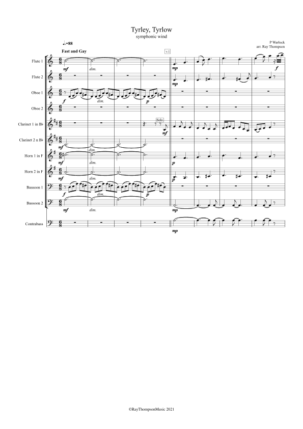 Warlock: Tyrley,Tyrlow (A Christmas Carol) - wind dectet (arr. Ray Thompson)