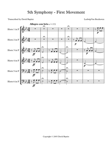 Fifth Symphony - First Movement for Horn Sextet (arr. David Baptist)
