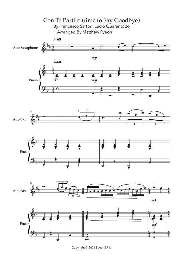 Con Te Partiro (time To Say Goodbye) (arr. Matthew pyeon)