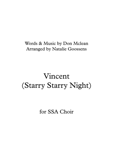 Vincent (starry Starry Night) (arr. Natalie Goossens)