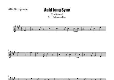 Auld Lang Syne ALTO SAXOPHONE sheet music. (arr. Edmarcelino)