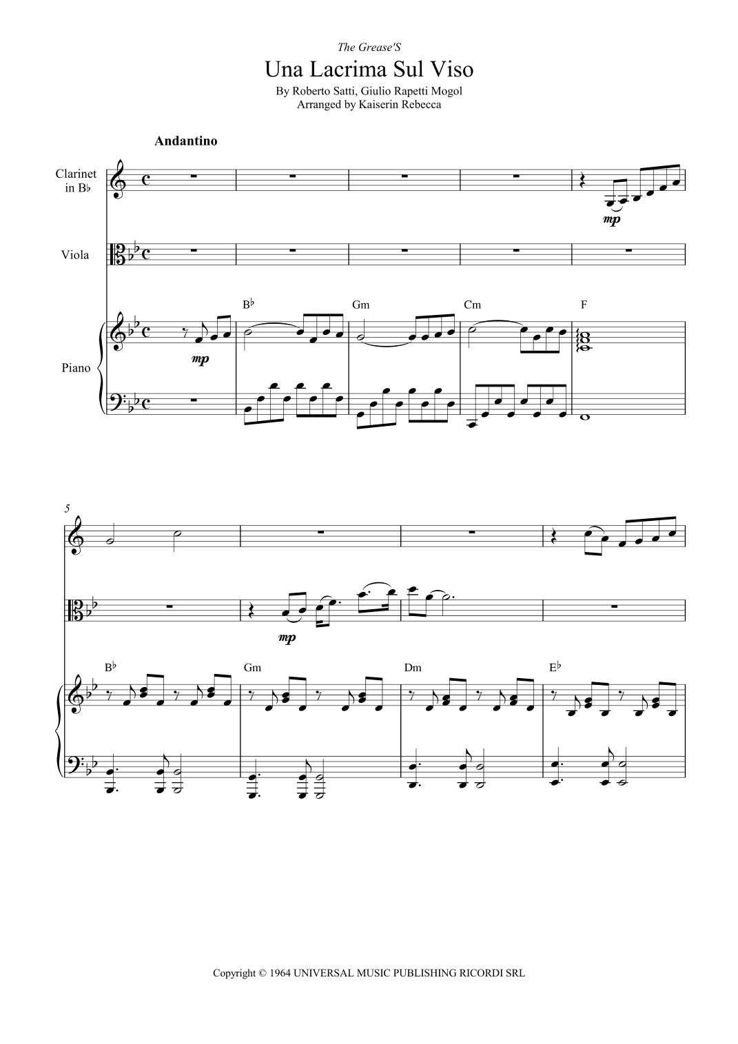 Tears On My Face (lacrima Sul Viso) (arr. Kaiserin Rebecca)