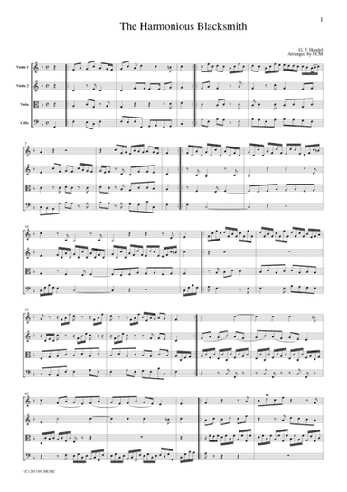 Handel Harmonious Blacksmith, for string quartet, CH112 (arr. FCMUSIC)