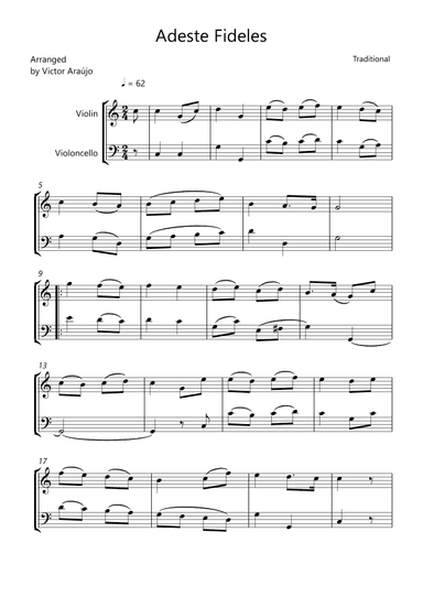 Adeste Fideles Violin and Cello W Slurs (arr. Arezzo Music)