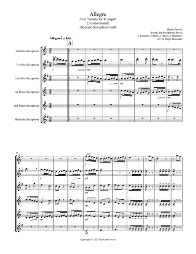 Allegro (from "Sonata for Trumpet") (Bb) (Saxophone Sextet - 1 Sop, 2 Alto, 2 Tenor, 1 Bari) (Sopran (arr. Regis Bookshar)