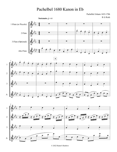 Pachelbel Canon in Eb Flute Quartet (arr. R G Roth)