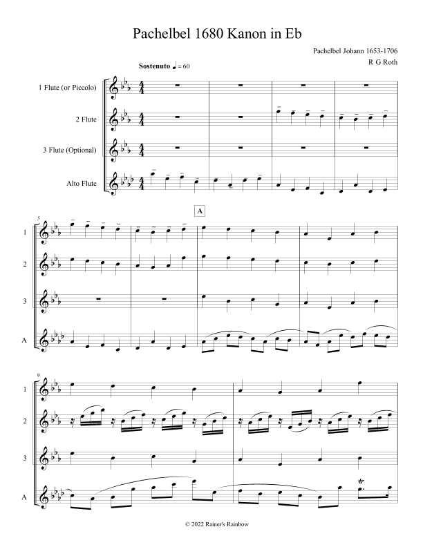 Pachelbel Canon in Eb Flute Quartet (arr. R G Roth)