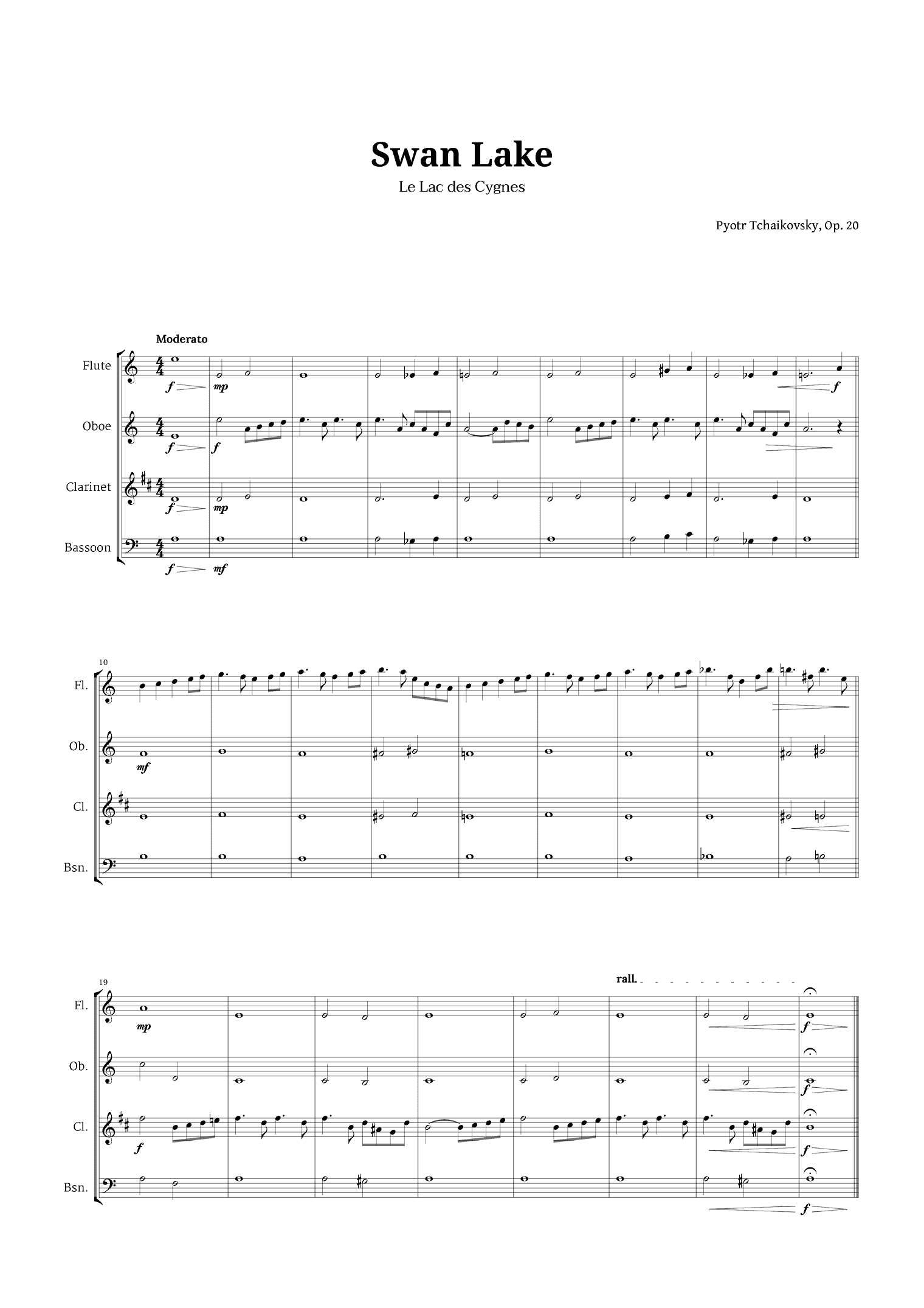 Swan Lake by Tchaikovsky for Woodwind Quartet (arr. Langanho)
