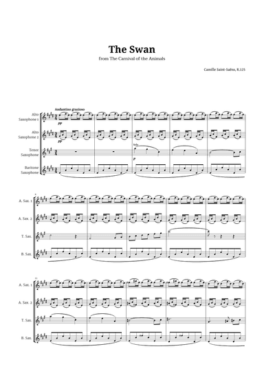 The Swan by Saint-Saëns for Sax Quartet AATB (arr. Langanho)