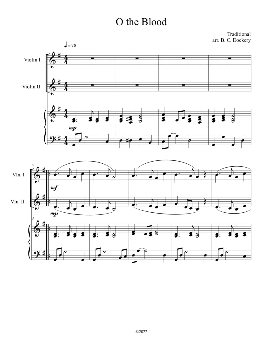 O the Blood (Violin Duet with Piano Accompaniment) (arr. B. C. Dockery)
