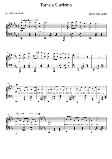 Torna a Surriento_B -  major key (or relative minor key) (arr. Albert van Niasky)