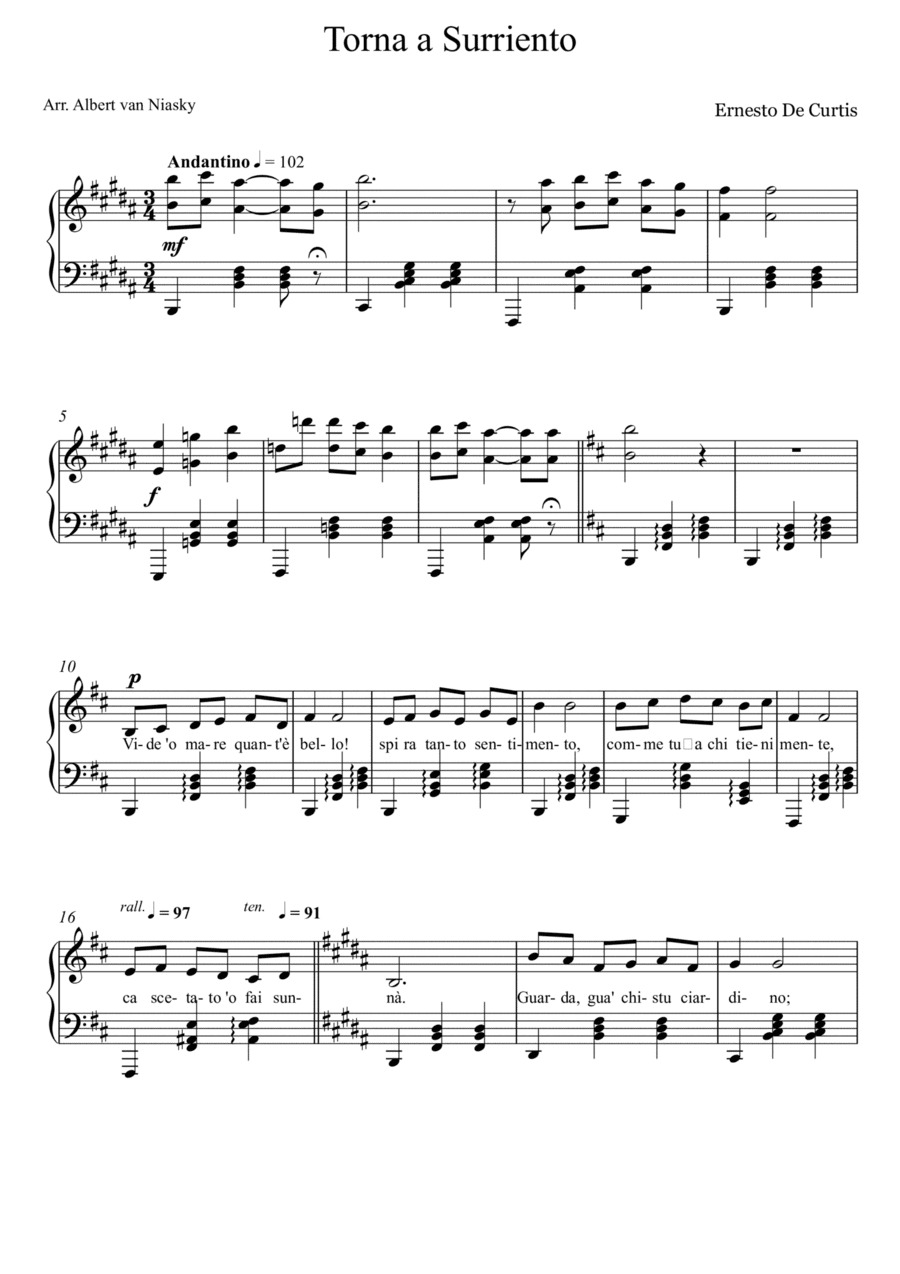 Torna a Surriento_B -  major key (or relative minor key) (arr. Albert van Niasky)