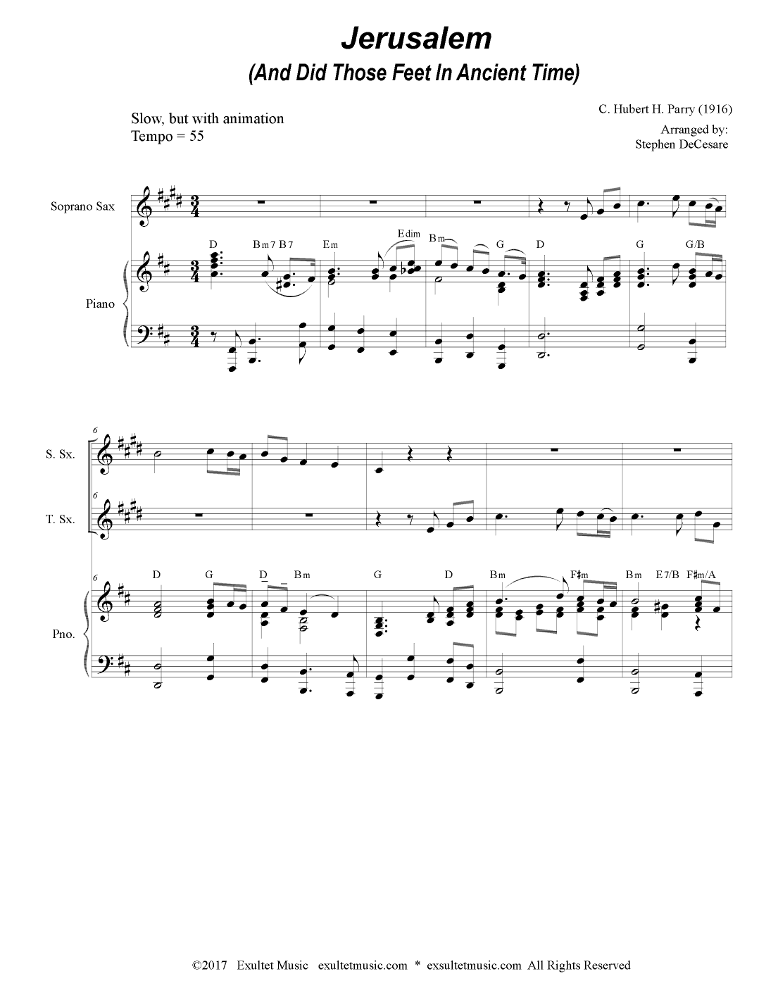 Jerusalem (Duet for Soprano and Tenor Saxophone) (arr. Stephen DeCesare)