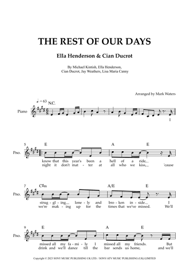 The Rest Of Our Days (arr. Mark Waters)
