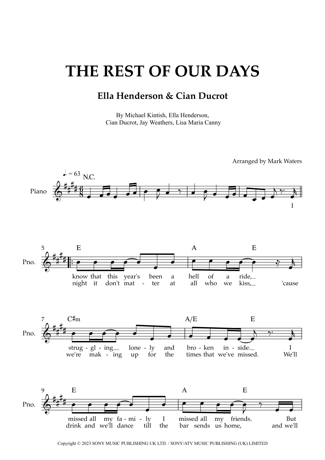 The Rest Of Our Days (arr. Mark Waters)