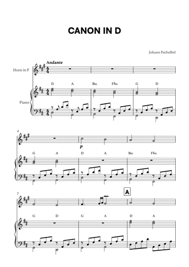 Canon in D (for French Horn and Piano) (arr. Cadenza Editions)