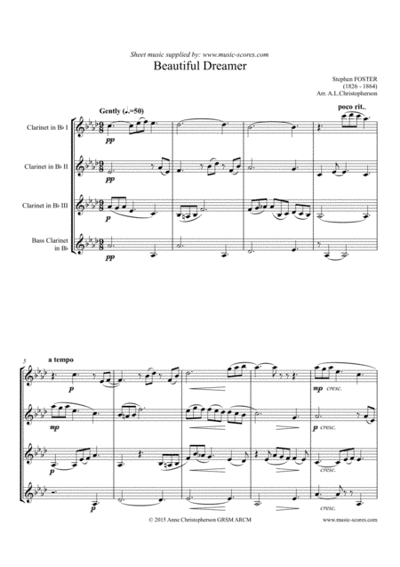 Beautiful Dreamer - Clarinet Quartet (arr. Anne L Christopherson GRSM ARCM)