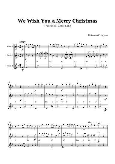 We Wish you a Merry Christmas for Flute Trio with Chords (arr. Rika K.)