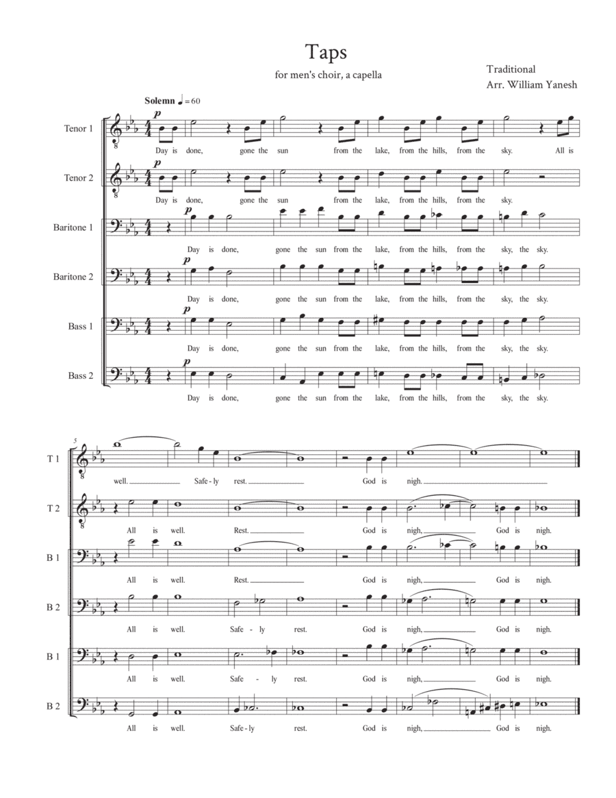 Taps - men's choir a cappella (arr. William Yanesh)