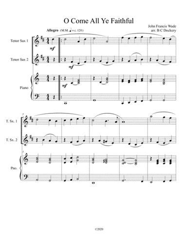 O Come All Ye Faithful (tenor sax duet) with optional piano accompaniment (arr. B C Dockery)
