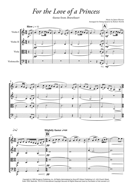 For The Love Of A Princess  from the Twentieth Century Fox Motion Picture BRAVEHEART (arr. Robert Newth)